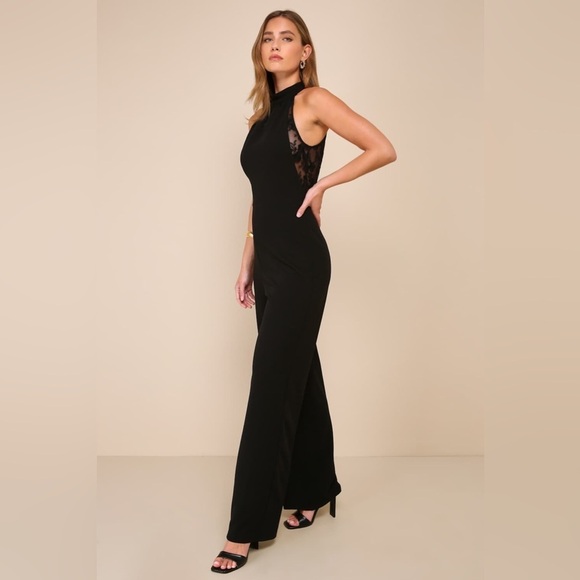 NWOT Lulus Sincerely Lovely Black Backless Embroidered Wide-Leg Jumpsuit - Picture 5 of 10